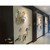 y16372 - 立體壁飾- 花、植物系列 - 陶瓷荷葉+鯉魚壁飾-建案公設-廊道梯間端景